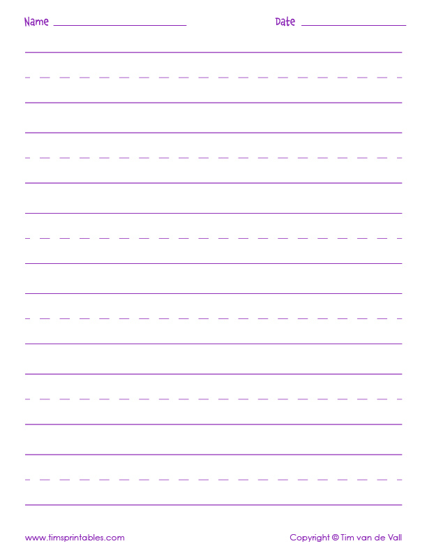 1 inch handwriting paper purple 72 Tim s Printables