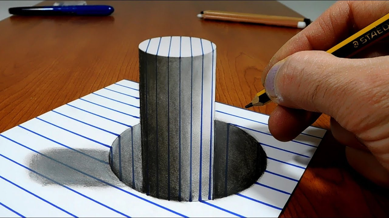 3d Trick Art On Lined Paper Stick In The Hole