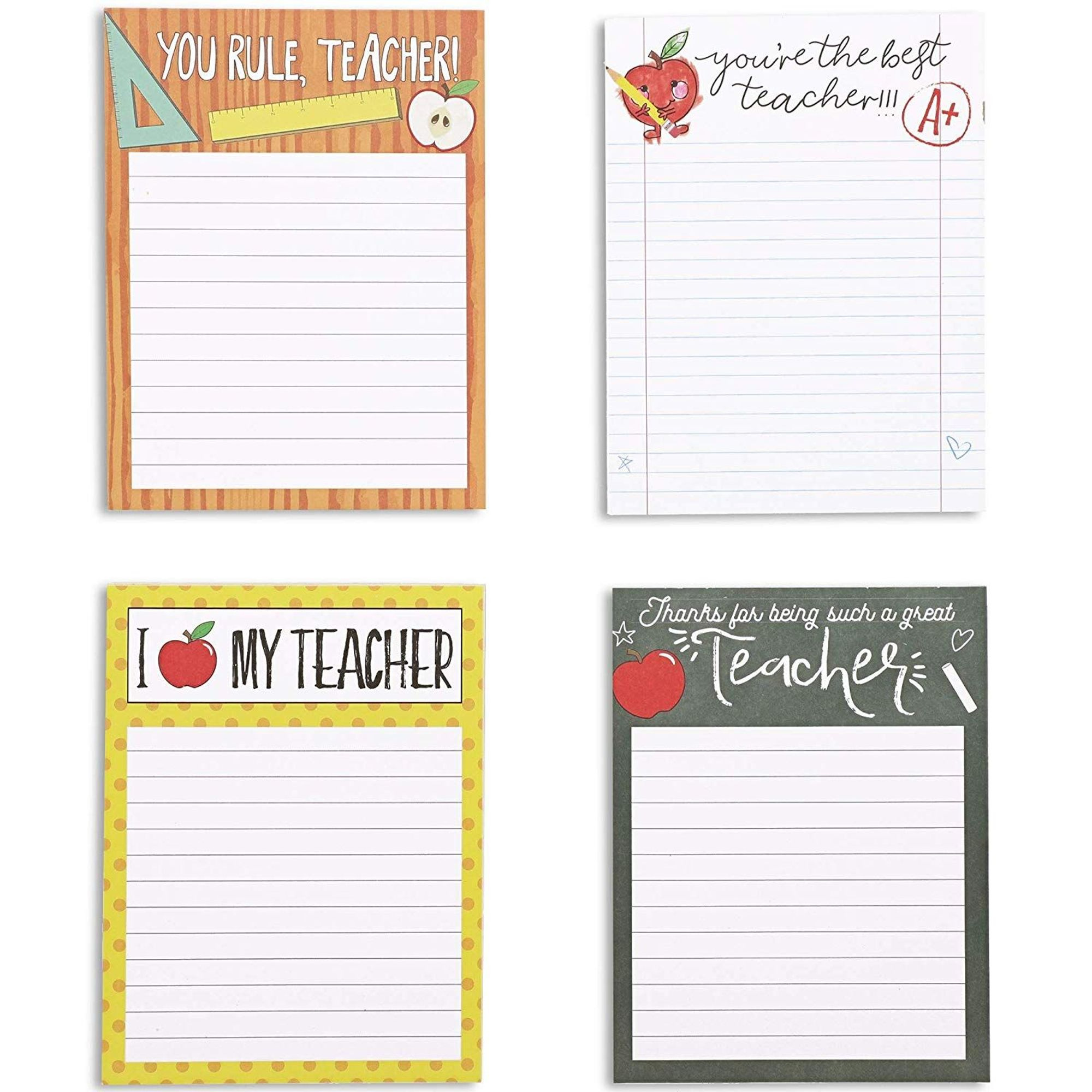 4 Pack Teacher Appreciation Notepads Notebooks Memo Pad Books Lined 