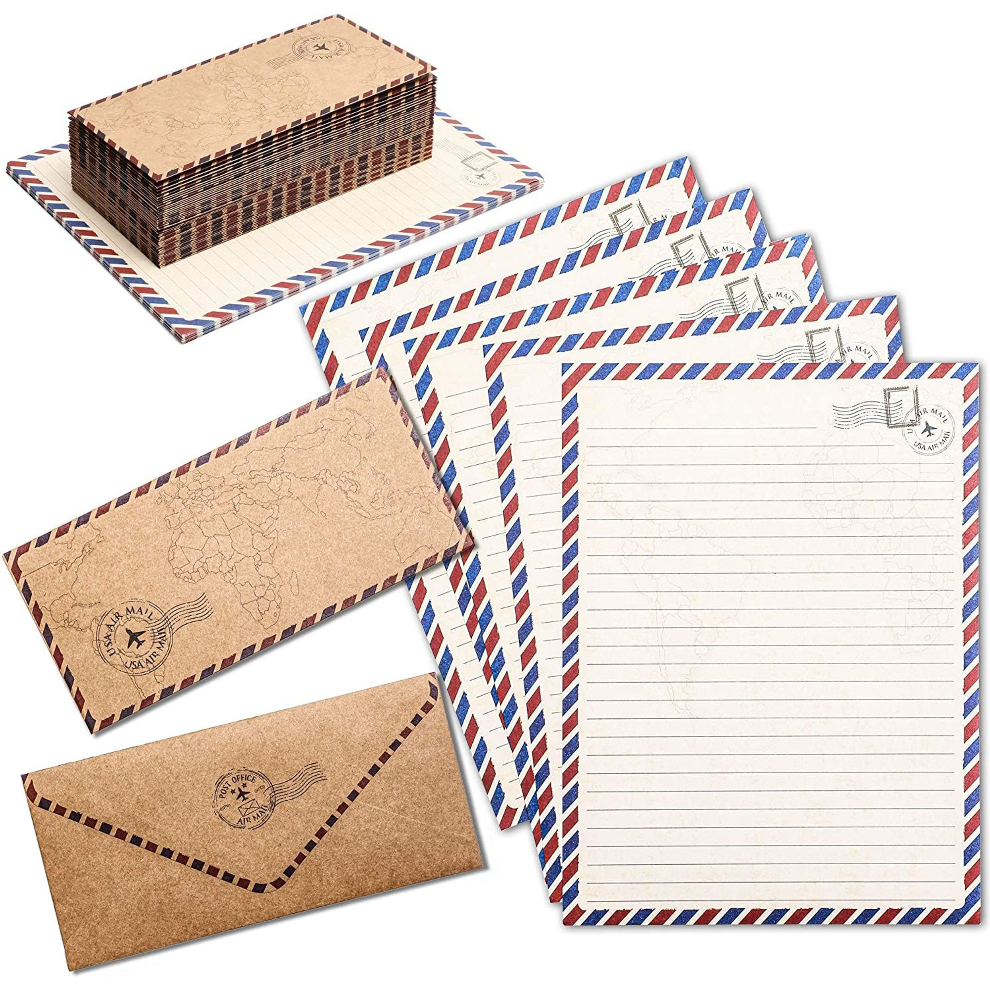 48 Pack Vintage Stationery Paper Envelopes Letter Set Lined Classic 