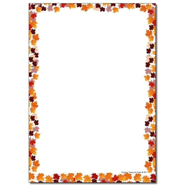 Autumn Leaves Page Border Writing Frame no Lines Free Printable 