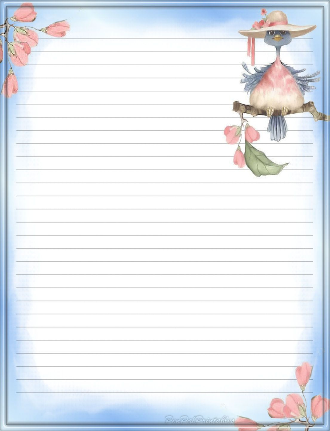 Blue Bird Lined Writing Paper Printable Stationery Free Printable 