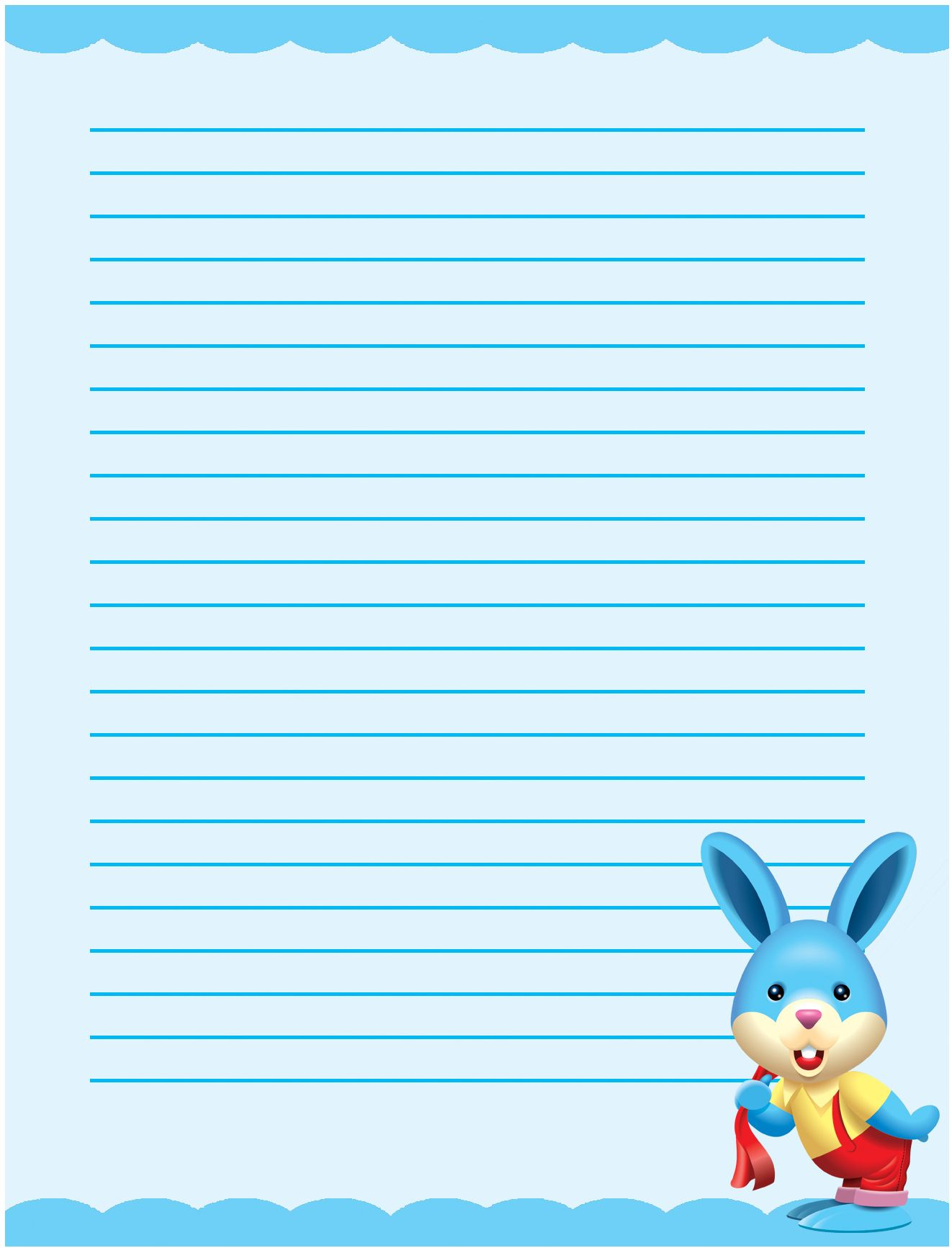 Cute Bunny Single Lined Writing Paper Template Free Printable 