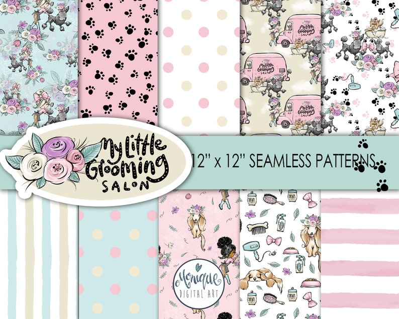 Dog Digital Papers Seamless Papers Dog Grooming Digital Etsy