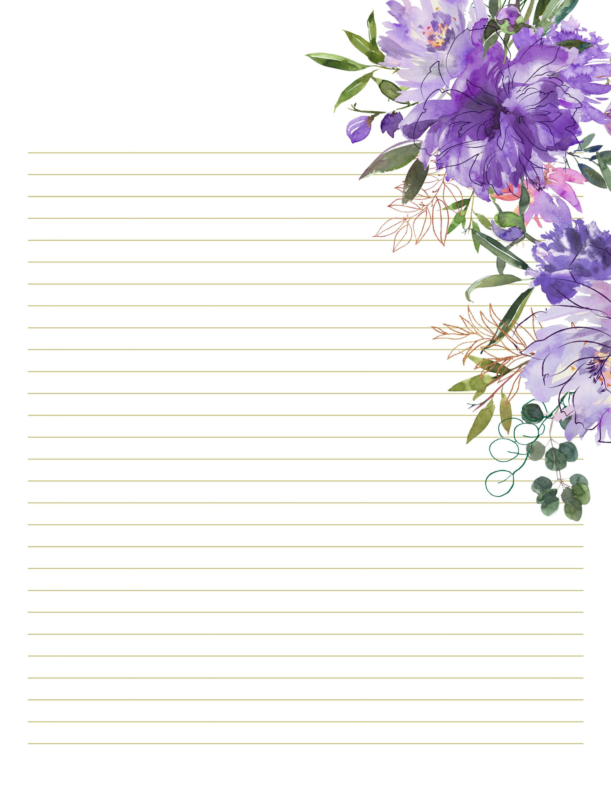Floral Stationery Set Purple Floral Stationery Printable Etsy In 2021 