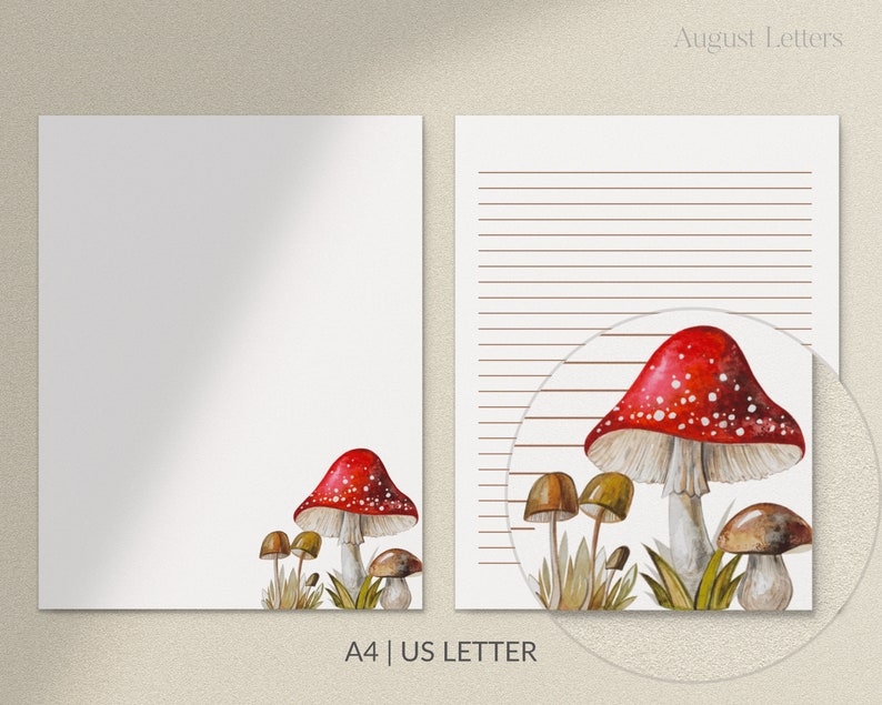 Forest Mushrooms Printable Letter Writing Paper A4 8 5x11 Etsy