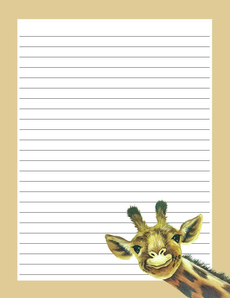 Printable Lined Stationery Paper Of Giraffes