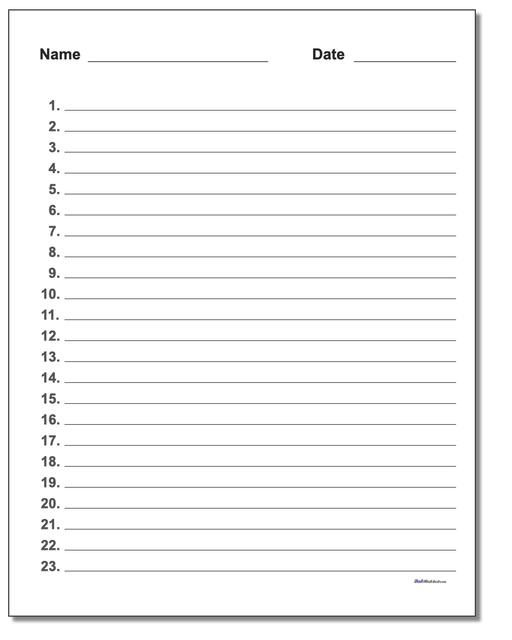 Https www dadsworksheets Handwriting Paper Numbered Lined 