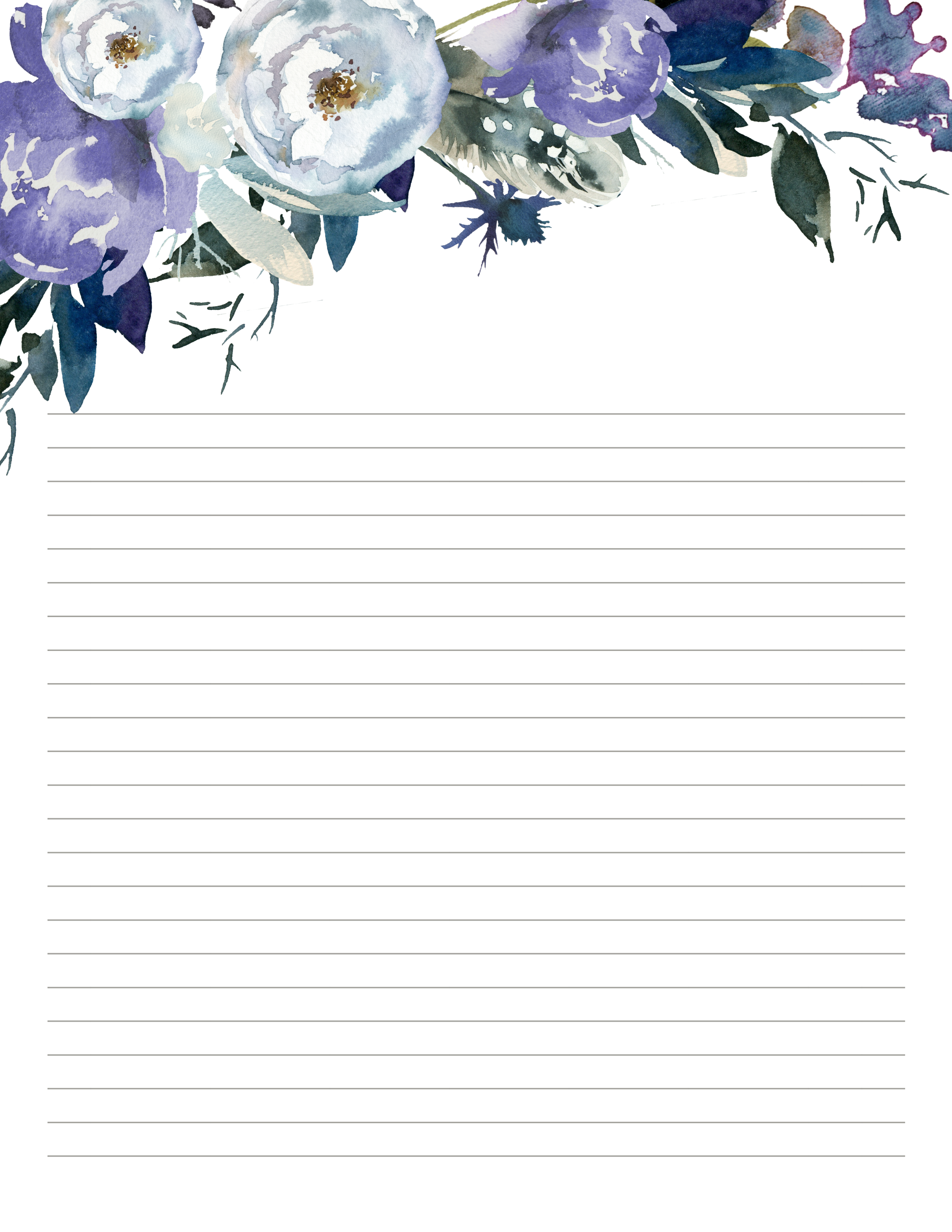 Indigo Floral Stationary Printable Writing Paper Letter Paper 8 5 X 