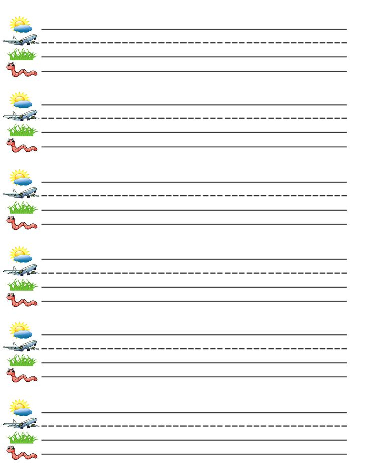 Kindergarten Lined Paper Free Printable Sky Line Plane Line Grass 