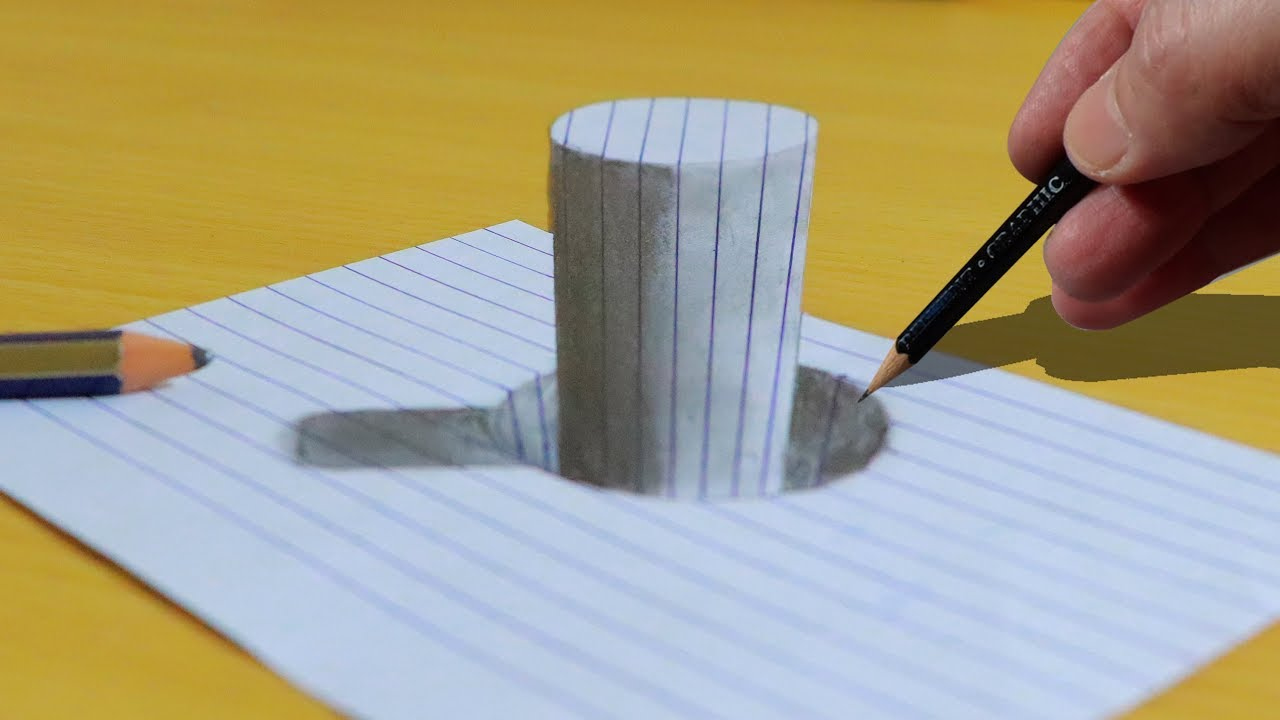 Line Paper Stick In The Hole 3D Trick Art On Drawing 3D Art YouTube