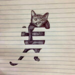 Lined Paper Cat Illusion
