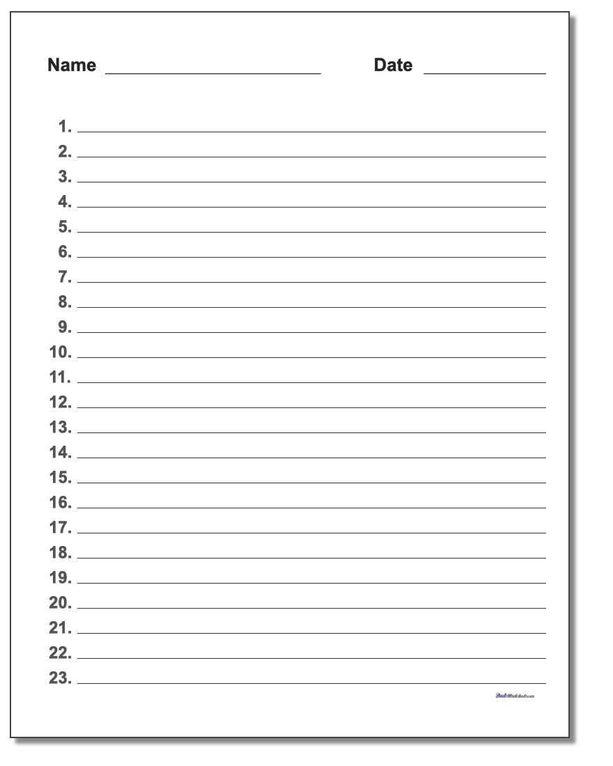 Numbered Lined Paper Printable Template Lined Papers