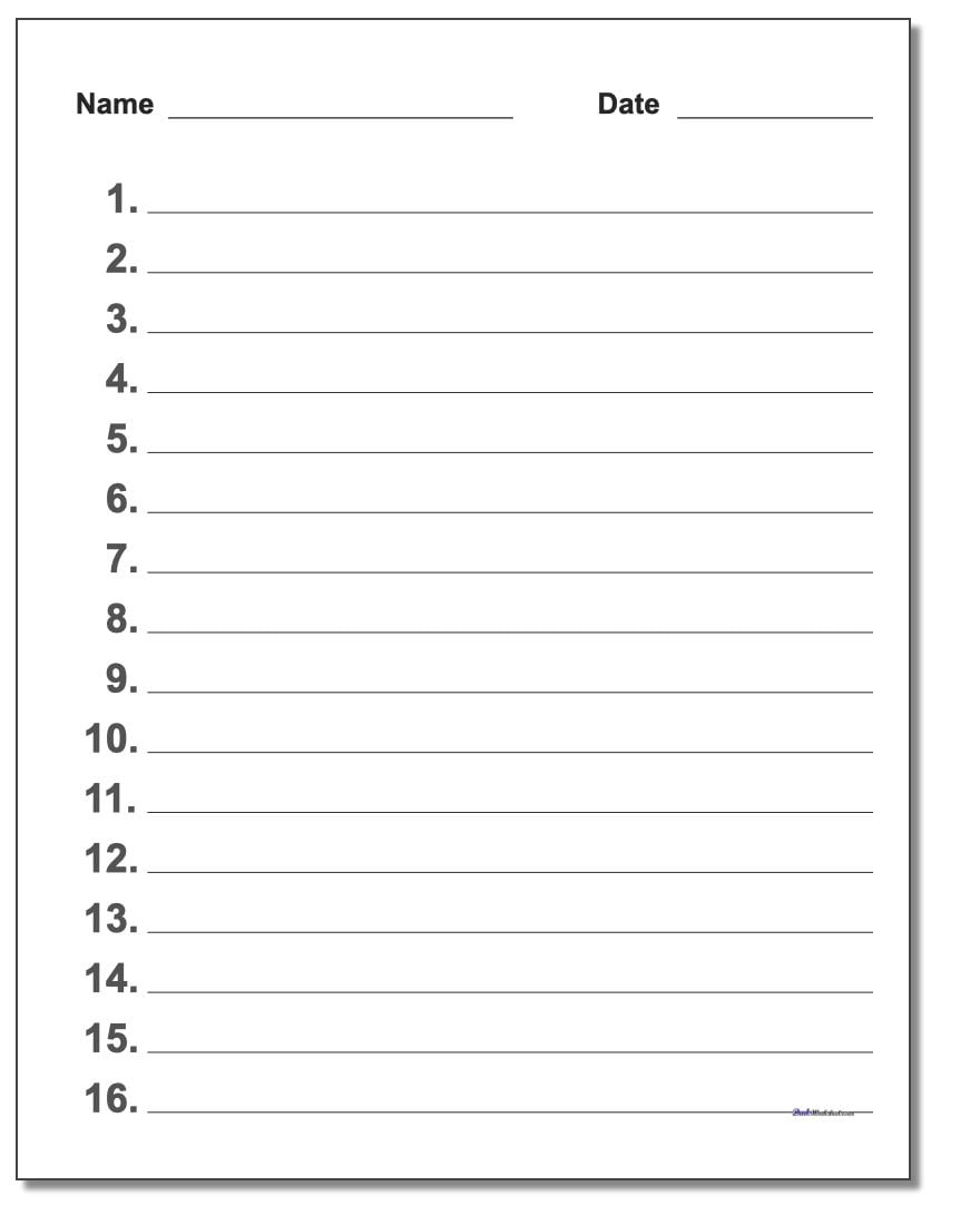 Printable Numbered Lined Paper Template