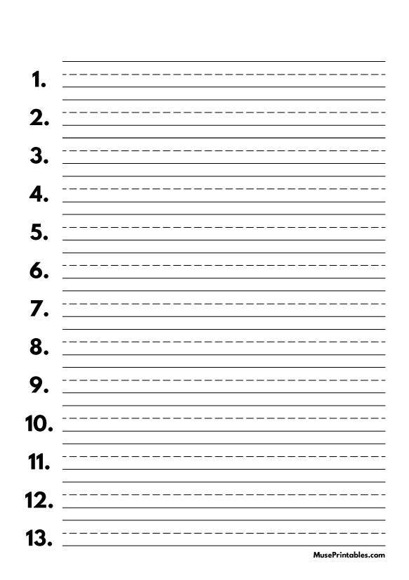 Printable Black And White Numbered Handwriting Paper 1 2 inch Portrait 