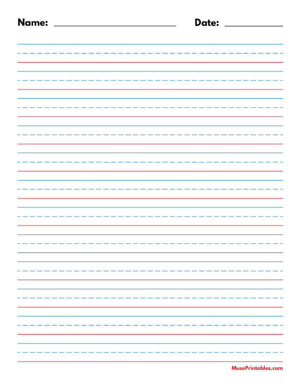 Printable Blue And Red Name And Date Handwriting Paper 1 2 inch 
