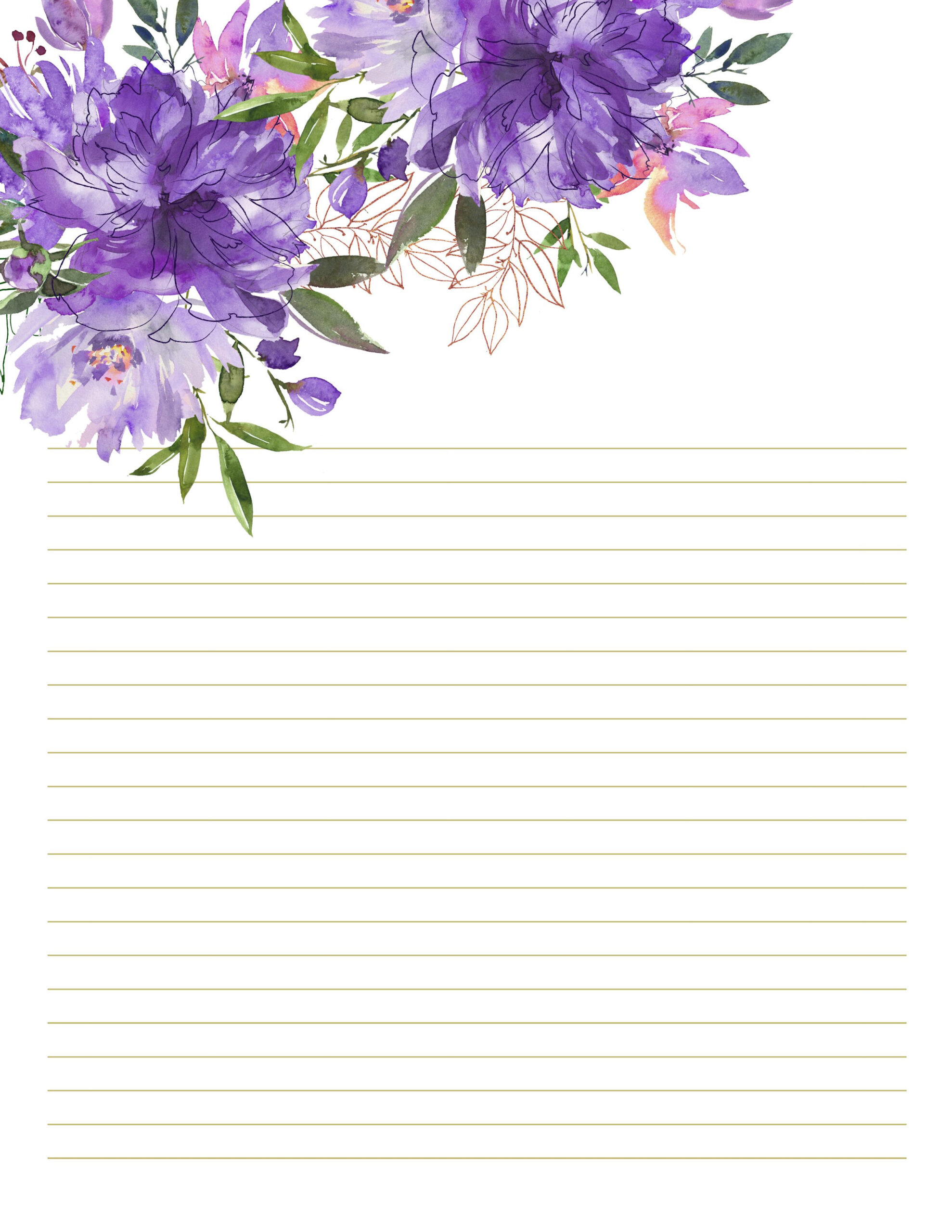 Printable Floral Stationery Purple Floral Letter Papers Etsy In 2021 