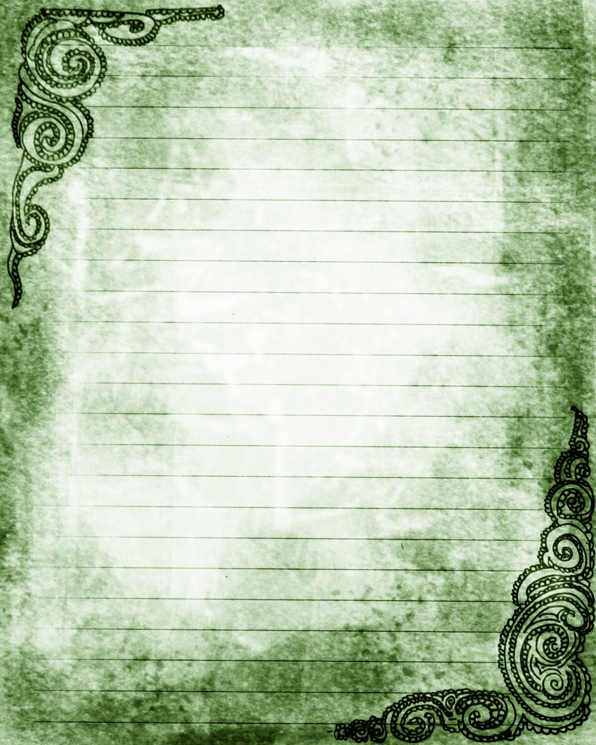 Printable Journal Page Swirls Green Lined Stationery 8 X 10