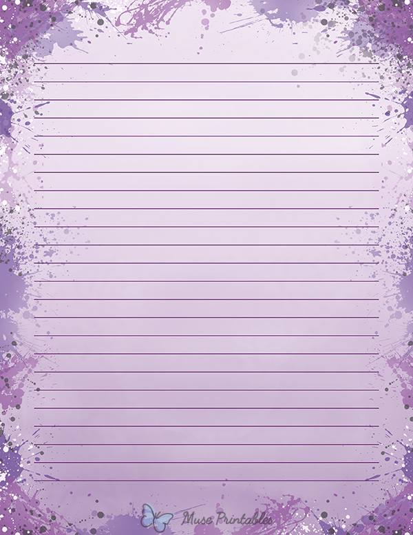 Printable Purple Paint Splatter Stationery Writing Paper Printable 