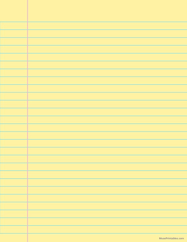 Printable Yellow Wide Ruled Notebook Paper For Letter Paper Free 