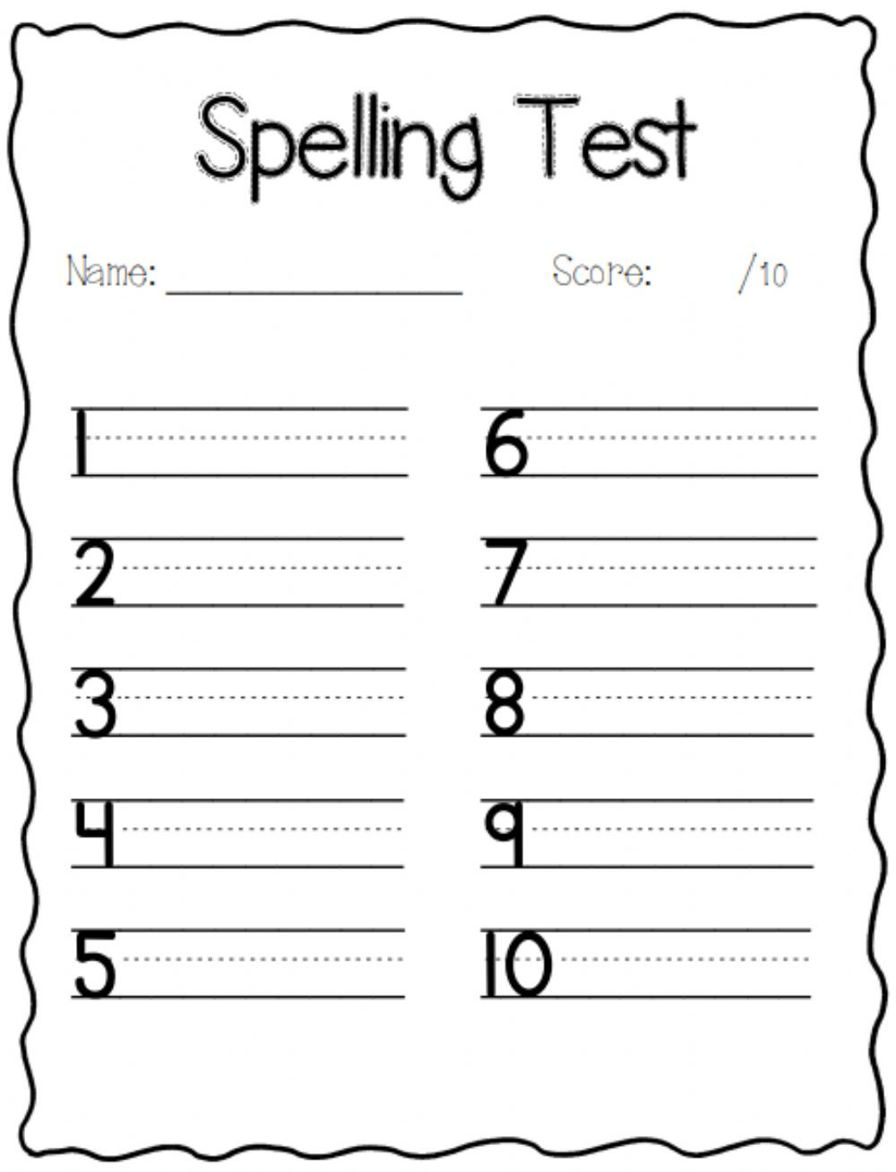Spelling Test Template Worksheet Lined Paper Printable