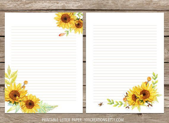 Sunflower Printable Letter Paper Floral Journal Page Flower Instant 