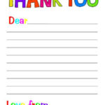 Thank You Writing Paper Letter Template For Kids Thank You Letter