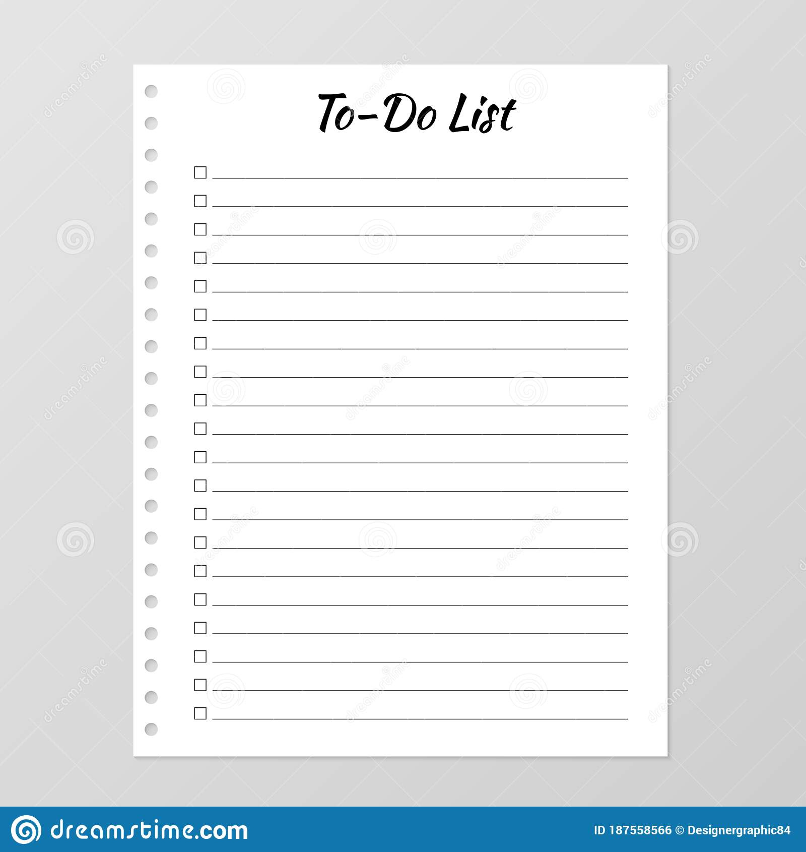 To Do List Template Daily Planner Page Lined Paper Sheet Blank White 