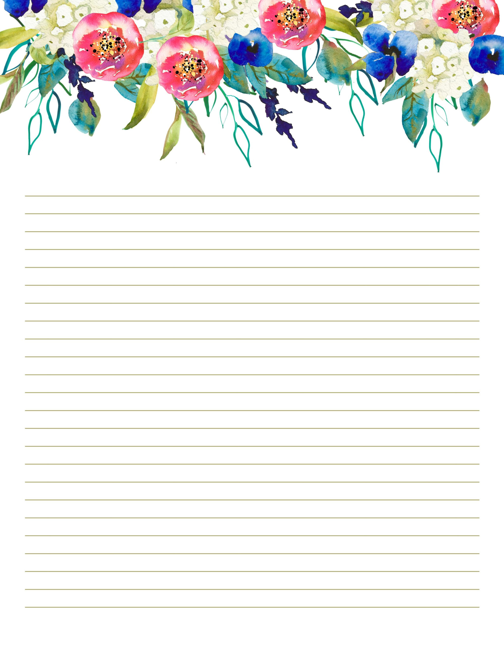 Lined Stationery Paper Free Floral