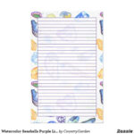 Watercolor Seashells Purple Lined Stationery Zazzle Purple Line
