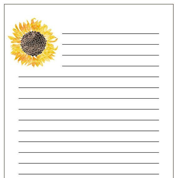 Watercolor Yellow Sunflower PDF Printable Stationery Lined Paper 