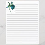 White Lined Paper With Blue Flowers Stationary Floral Blueflower