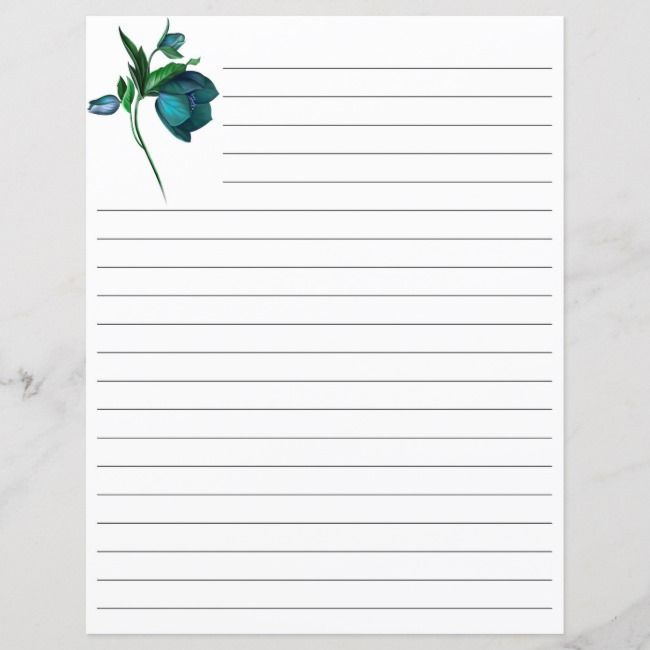 White Lined Paper With Blue Flowers Stationary floral blueflower 
