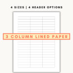 3 Column Notes, Printable Lined Paper, Column Graphic Template Within 3 Column Lined Paper Printable
