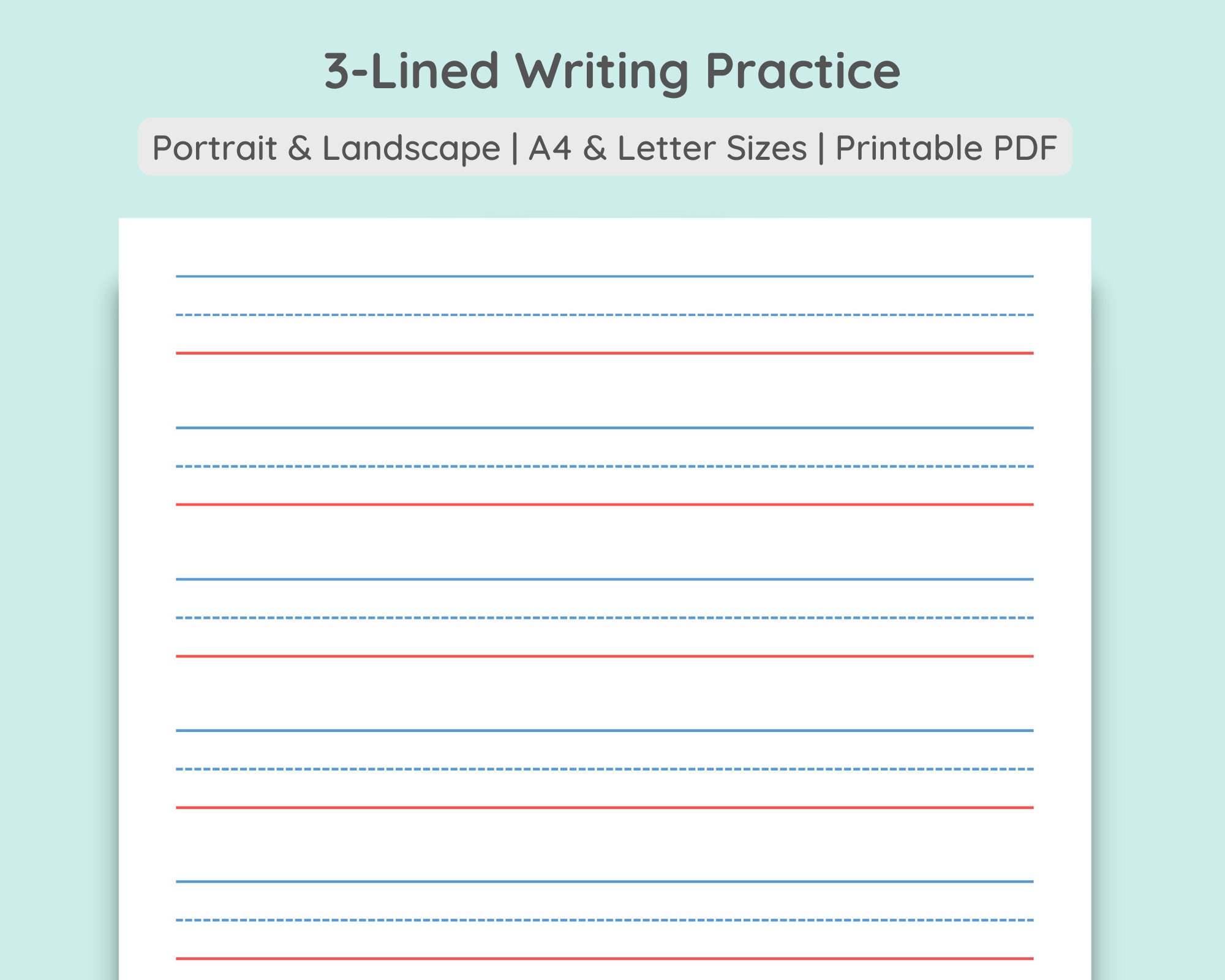 3-Lined Writing Practice Paper | Handwriting Penmanship intended for Primary Lined Paper Landscape Printable