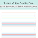 4 Lined Writing Practice Paper | Handwriting Penmanship Calligraphy Sheet |  Colored & Grey | Portrait + Landscape | A4, Letter Pdf Download   Etsy Pertaining To Printable Lined Paper For Handwriting Practice