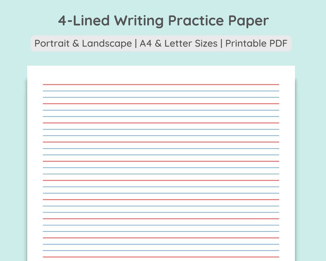 4-Lined Writing Practice Paper | Handwriting Penmanship Calligraphy Sheet | Colored &amp;amp; Grey | Portrait + Landscape | A4, Letter Pdf Download - Etsy pertaining to Printable Lined Paper For Handwriting Practice