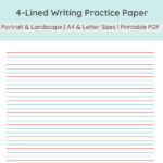 4 Lined Writing Practice Paper | Handwriting Penmanship Calligraphy Sheet |  Colored & Grey | Portrait + Landscape | A4, Letter Pdf Download   Etsy Regarding 4 Line Handwriting Paper Printable