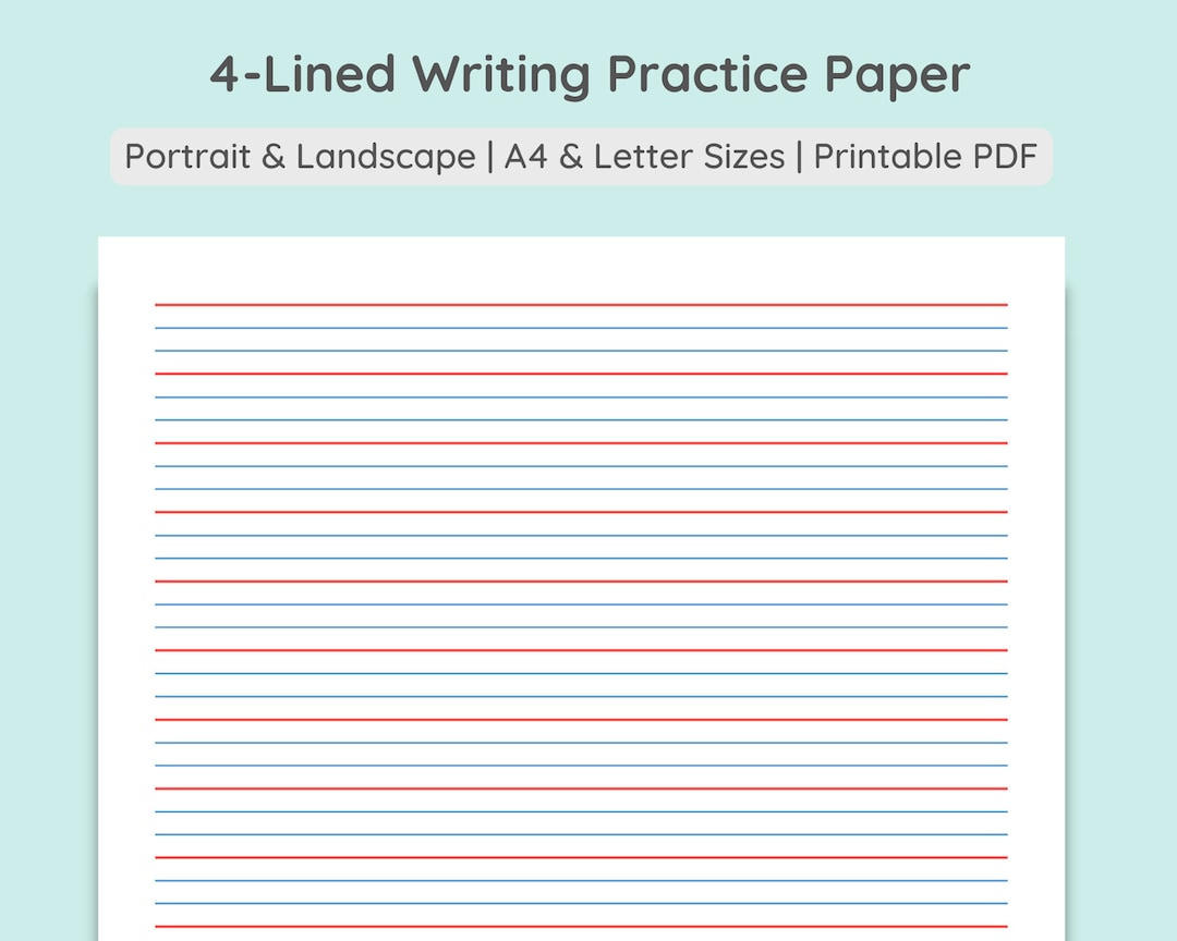 4-Lined Writing Practice Paper | Handwriting Penmanship Calligraphy Sheet | Colored &amp;amp; Grey | Portrait + Landscape | A4, Letter Pdf Download - Etsy regarding 4 Line Handwriting Paper Printable
