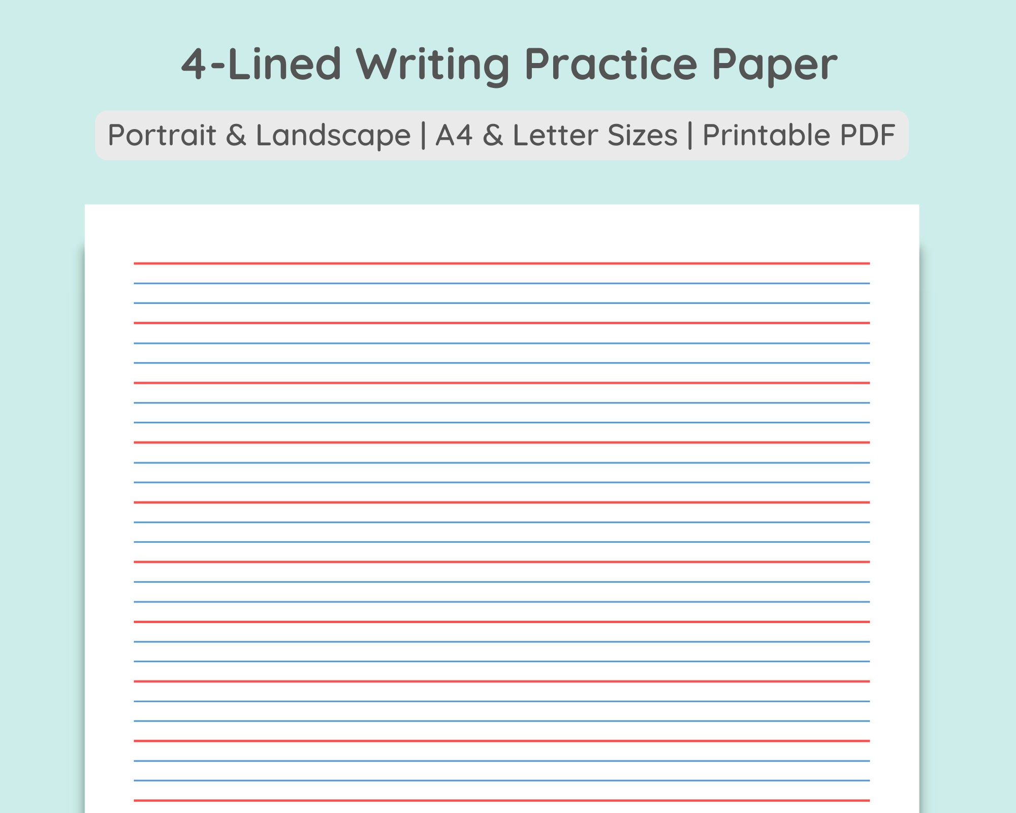 4-Lined Writing Practice Paper | Handwriting Penmanship intended for Four Lined Paper Printable