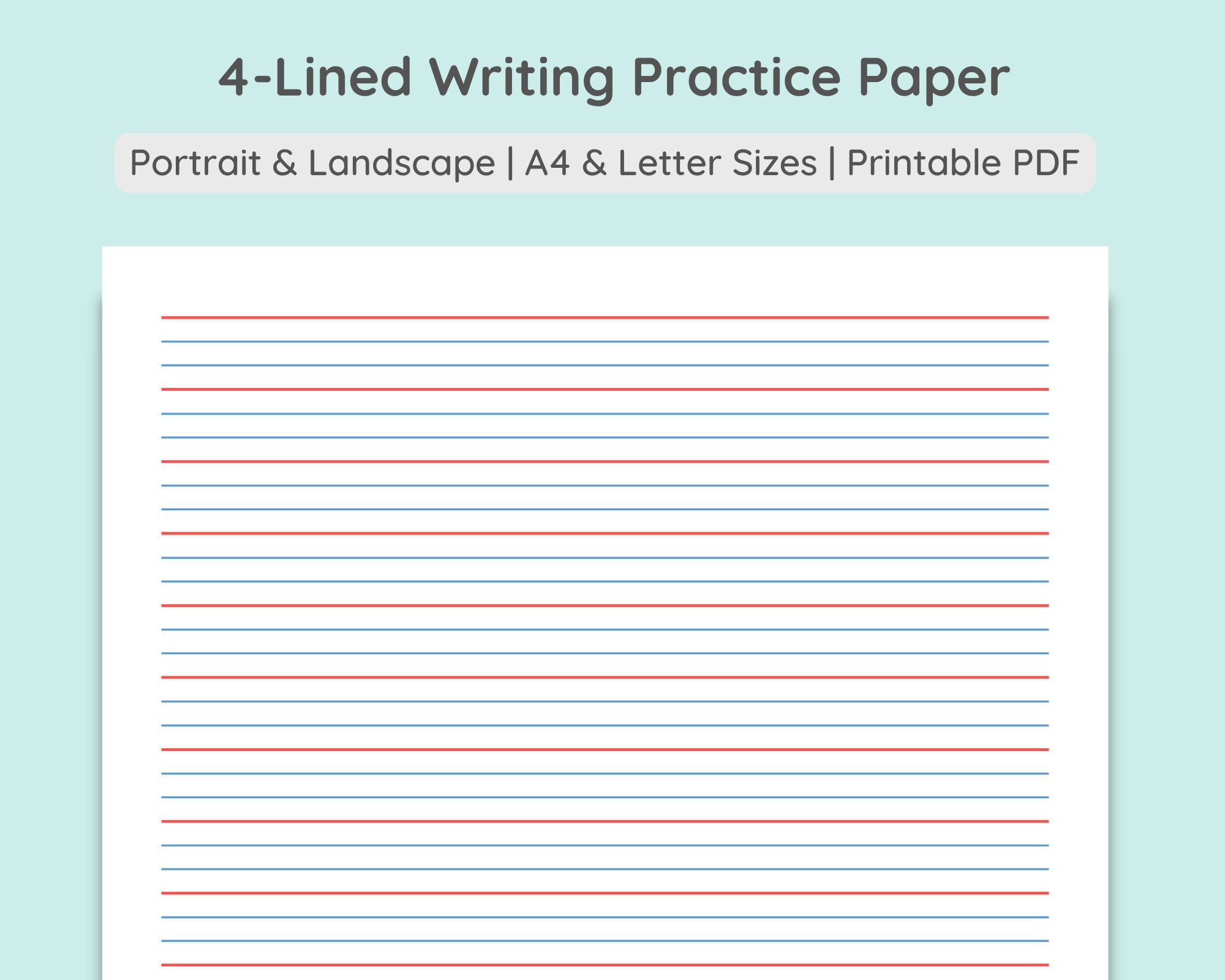4-Lined Writing Practice Paper | Handwriting Penmanship with Lined Tracing Paper Printable
