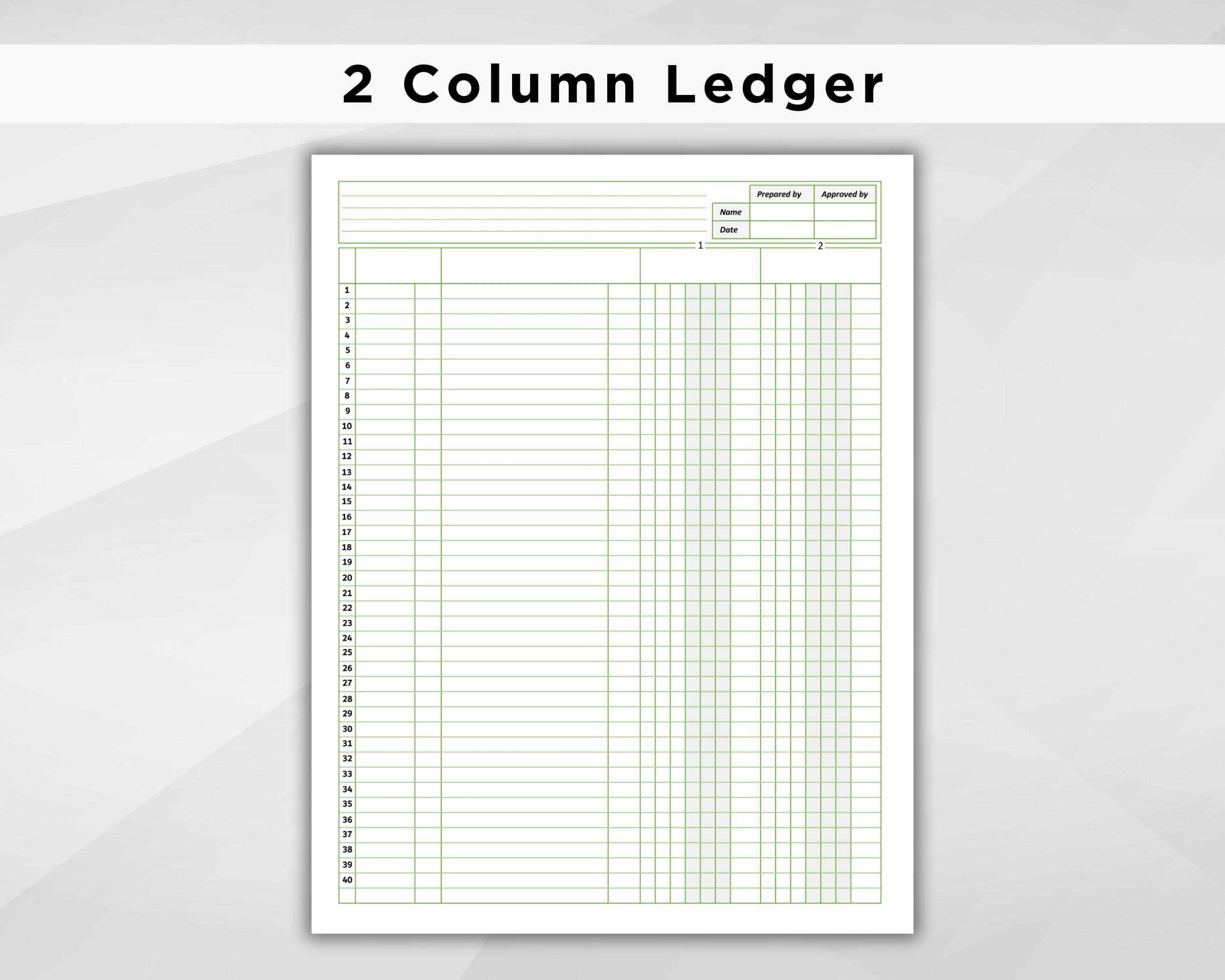 Accounting Ledger. 2-6 Columns Ledger. Columnar Paper. Digital Ledger Paper. Printable Pdf Ledger Sheets. Small Business Ledger Book within 2-Column Ledger Paper Printable