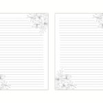 Black And White Floral Lined Paper, Printable Stationery Paper Within Printable Lined Paper Black And White