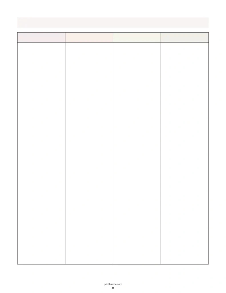 Blank 4 Column Chart Templates - Free 4 Column Tables Pdfs pertaining to Free Printable Four-Column Lined Paper