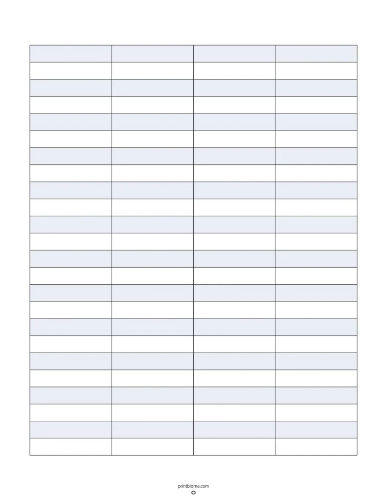 Blank 4 Column Chart Templates - Free 4 Column Tables Pdfs regarding Free Printable Four-Column Lined Paper
