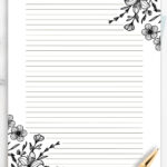 Buy Black And White Floral Lined Paper, Printable Stationery Paper Intended For Fancy Lined Paper Printable