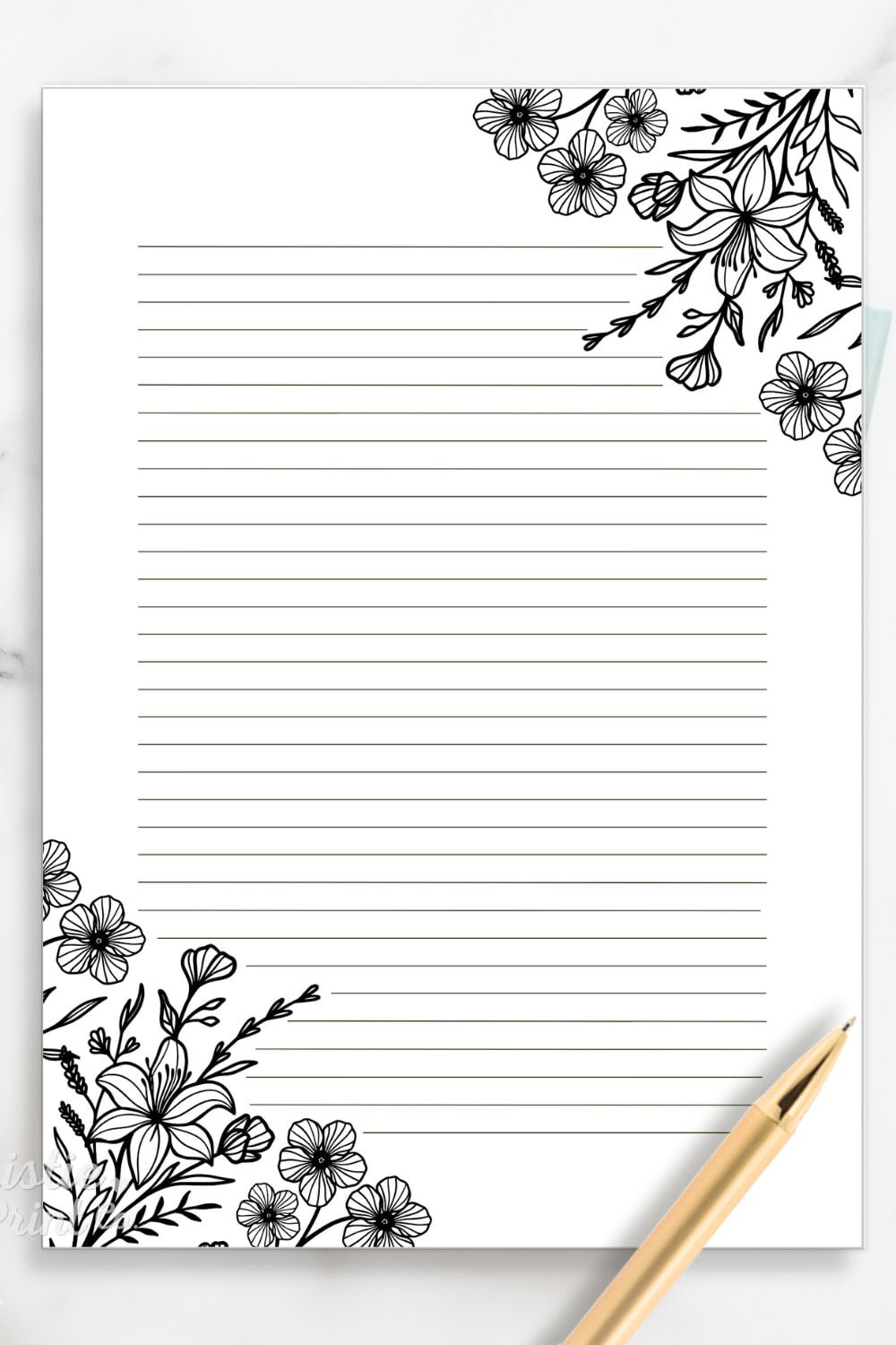 Buy Black And White Floral Lined Paper, Printable Stationery Paper intended for Fancy Lined Paper Printable