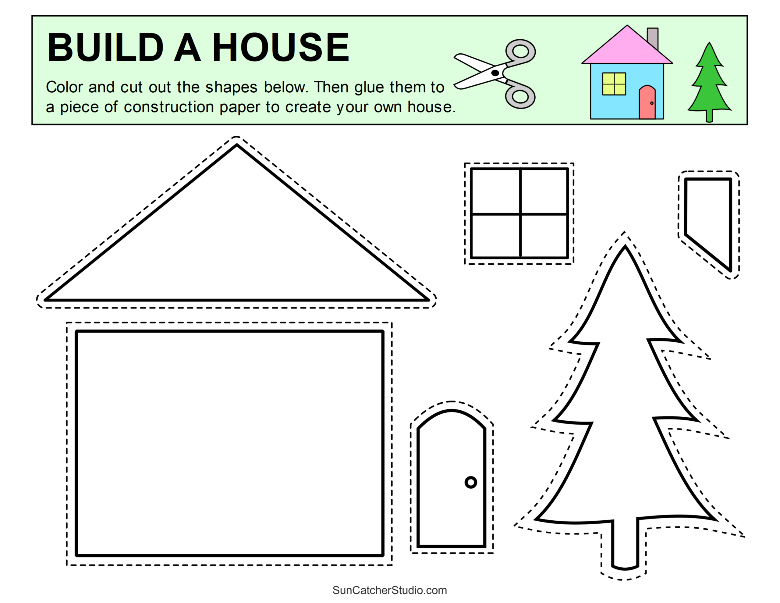 Cut And Paste Worksheets (Printable Activities For Kids) – Free throughout Lined Paper With House Design Free Printable