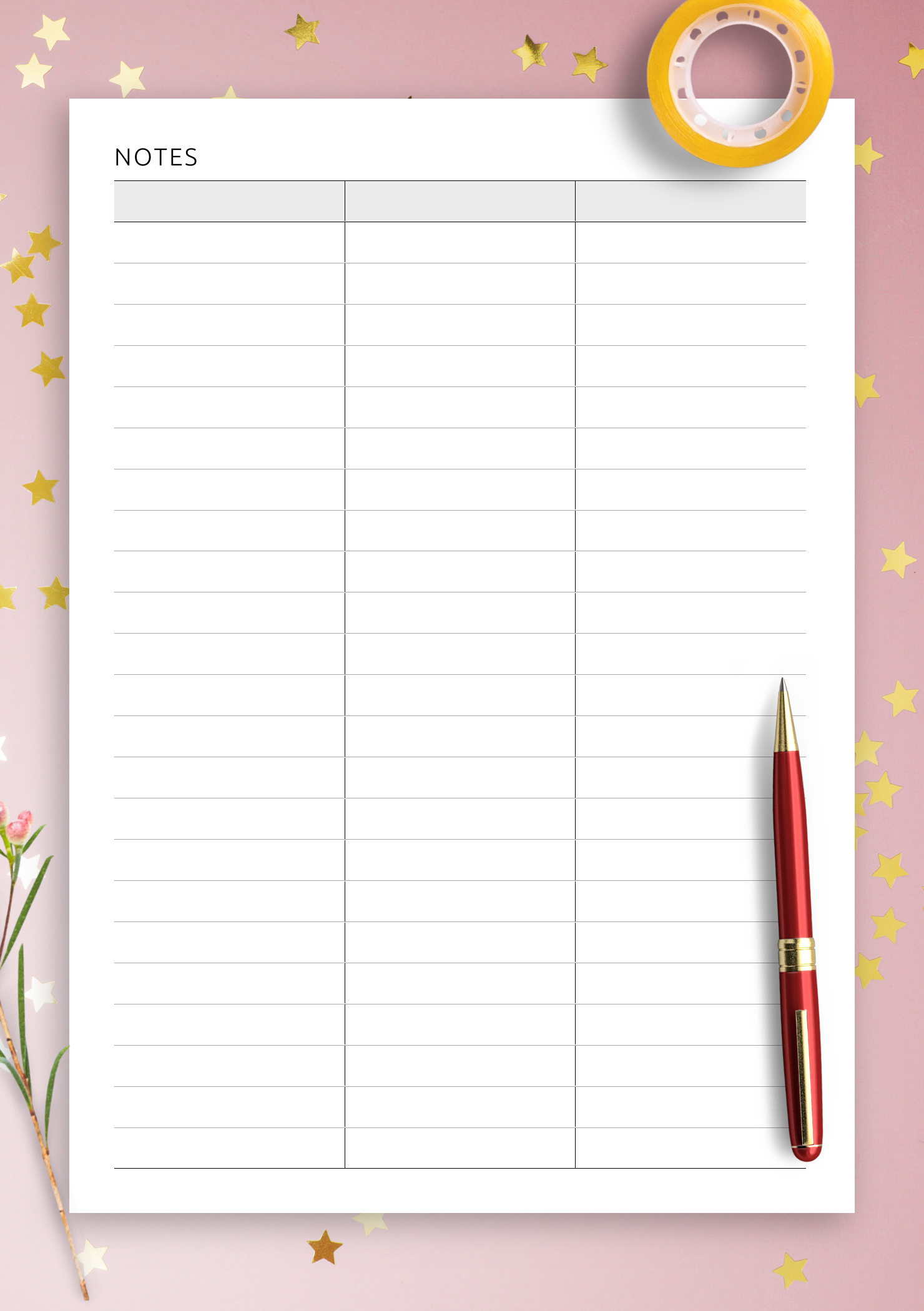 Download Printable Table 3-Column Pdf with Printable 3 Column Lined Paper