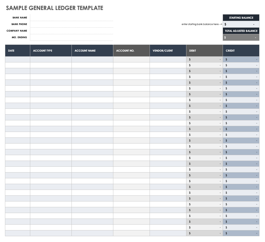 Free General Ledger Templates | Smartsheet with regard to Two-Column Ledger Form Printable